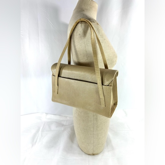 Vintage PALOMA PICASSO beige lizard leather embossed handbag purse X logo - Picture 3 of 16